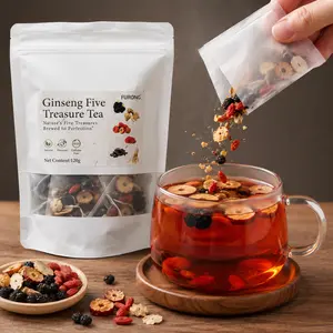 Ginseng Five Treasure Tea for Men, Chinese Herbal Kidney Health Tea Blend, Mulberry Wolfberry Red Date Scented Flower Tea, Traditional Mens Tonic Tea