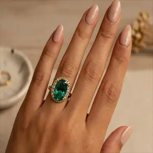 1pc Elegant Green Oval Cut Zirconia Engagement Ring for Women,Perfect for Daily Wear,Banquets,Weddings,And Anniversary Gifts(no Box)