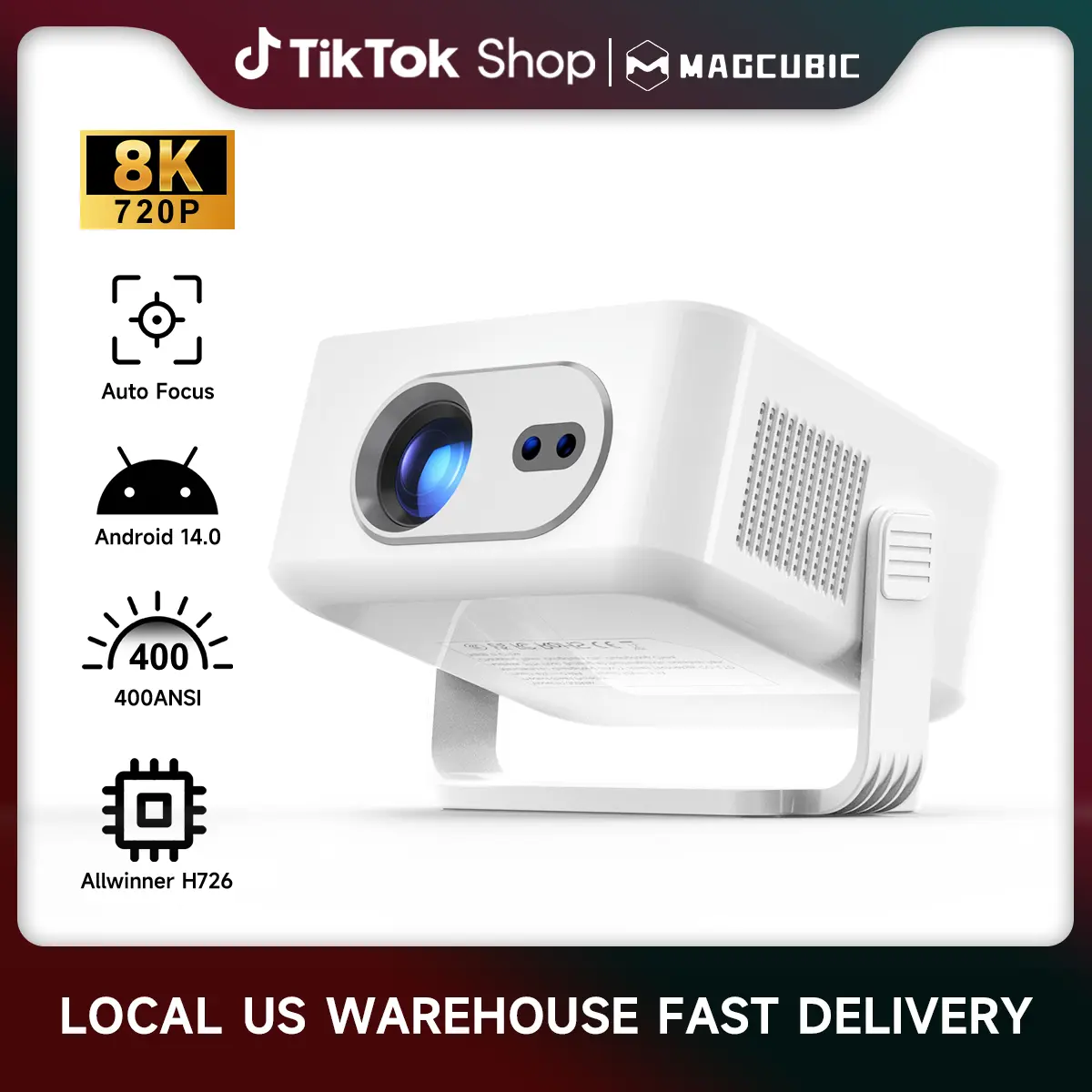 [US warehouse] Magcubic HY300MAX Projector Auto Focus Android 14 Allwinner H726 with Dual WiFi6 BT5.4 Auto Keystone HDR/HDR10+/HLG Built-in Speaker Portable Home Cinema Movie Outdoor Smart #TikTokShopBackToSchool