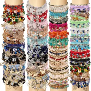 24/48pcs Bohemian Beaded Bracelet Set Multilayer Stackable Stretch Elastic Bands with Pastel & Vibrant Colors for Women Layered Bead Jewelry Gift for Beach Festival, Daily
