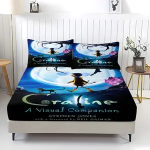 3-piece set of Coraline pattern bed sheets, comfortable printed pattern, including 1 bed sheet and 2 pillowcases, comfortable bedding, anti slip dust cover suitable for bedrooms and guest rooms, Bed Sets, Bedsheet Sets