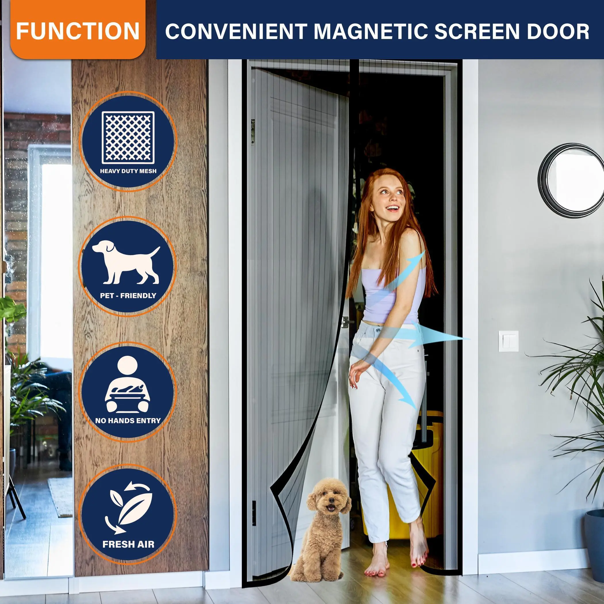 Magnetic Screen Door，Screen Door Mesh，Keep Bugs Out, Heavy-Duty Mesh Curtain,Pet and Kid Friendly, Works with Front Doors, Sliding Doors White