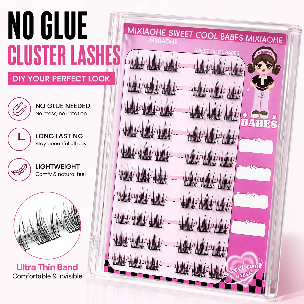 2 Piece Set Glue-Free Cluster Lashes 60pcs - Self-Adhesive Natural-Looking DIY Eyelash Extensions, 10-13mm Length, Beginner Friendly, Perfect for Daily Wear, Halloween & Fall Parties - Great Christmas Gift！