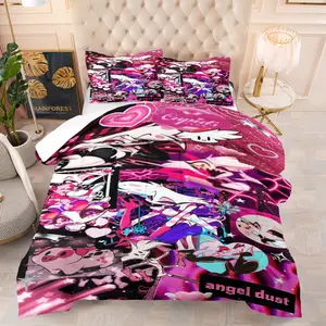 Hazbin Hotel Themed Comforter Set,Including 1 Quilt and 1 or 2 Pillowcases Without Pillows,Suitable as Bedding Set for Teenagers and Adults,Soft and Warm Fashionable Bedroom Decoration