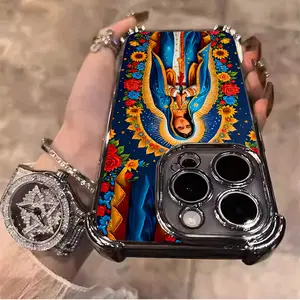 The Virgin Mary pattern Suitable for Aesthetic Electroplated TPU Casing For iphone 16 15 14 13 12 11 X XS PRO PLUS MAX Four Corners Anti-Fall Transparent Casual Soft Silicone Phone Cases Perfect Gift for Women's L1460 Sh Compatible with Samsung Galaxy S25