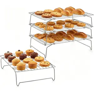 Cooling Rack 15"x10", 4-Tier Stackable & Collapsible Stainless Steel Baking Wire Racks for Cooking, Baking, Roasting, Drying, Oven & Dishwasher Safe,