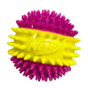 Nerf Dog Squeak Dental Spike Ball Dog Toy, Pink/Yellow, 2.7 inch