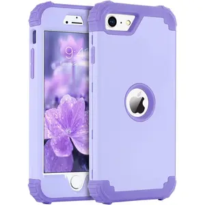 for iPhone SE 2022 Case and iPhone SE 2020 Case, Heavy Duty 3 in 1 Full Body Rugged Shockproof Hybrid Hard PC Soft Rubber Case for iPhone SE 3rd/2nd Gen, Light Purple/Lavender