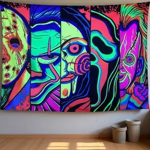 ARTCREATOR Black Light Art Halloween Wall Decoration Psychedelic Black Light Scary Face Tapestry, UV Reactive Tapestry That Glows in The Dark, Suitable for Bedroom And Living Room