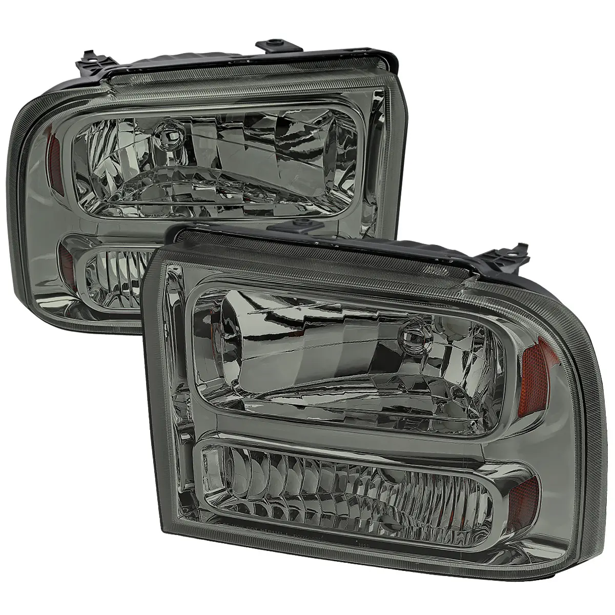 2005-2007 Ford F-250/F-350/F-450/F-550/Excursion Crystal Headlights (Chrome Housing/Somke Lens)