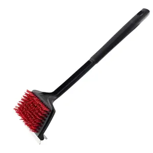 GHP Group  18 in. Flat Top Grill Brush with Nylon Bristles & Stainless Steel Scraper