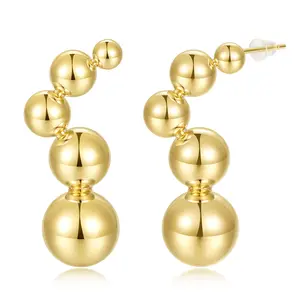 KissYan Gold Beaded Hoop Earrings, 14K Gold Plated Round Ball Drop Earrings Lightweight Chunky Statement Beads Huggie Earrings Dainty Jewelry Gifts for Women,summerwins