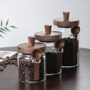 3-Piece Set of Glass Coffee Jars with Lids and Spoons Airtight Food Storage Jars 15 oz/18.5 oz/25 oz Transparent Wide Mouth Clear Mason Jars for Kitchen Countertop Pantry Decorative Containers