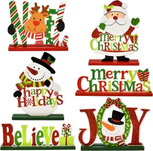 Wooden Christmas Table Signs Decorations - Snowman Centerpiece for Home Xmas Party Supplies Ornaments