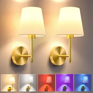 Retro 2Pcs Black, Gold, Silver with Rechargeable RGB Bulb Fabric Wall Lamp Decorative Fixture Suitable For Bathroom Bedside Dressing Table Wall Lamp Bedroom Living Room Study Wall Mounted Lamp Rechargeable Wall Sconces