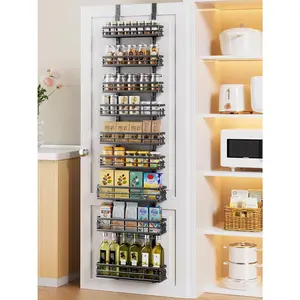 9 Tier Over The Door Pantry Organizer, Pantry Organization and Storage, Hanging  Rack for Pantry Door Organizer, Metal Pantry Door Shelves for Kitchen Bathroom Laundry Room,15.3" Black