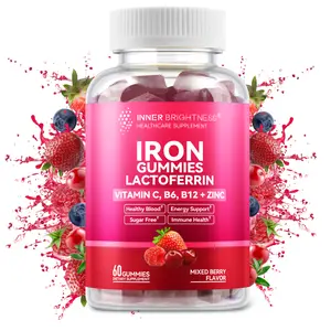 Inner Brightness Iron Supplement Gummies with Lactoferrin, Vitamin C, B6, B12 & Zinc – Gentle, Vegan, Sugar-Free – Supports Healthy Blood, Immune Health & Energy – for Women, Men & Kids – Mixed Berry Flavor, 60 Co