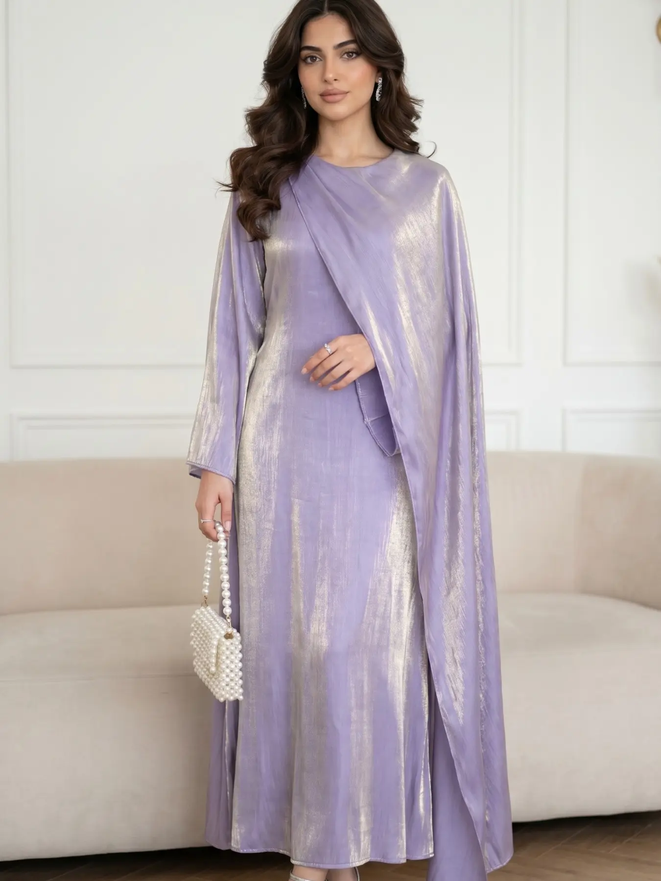 Elegant One-Piece Light-Sensitive Single-Shoulder Long Cape, Fashionable Party Abaya Dress, Versatile Evening Gown for Events Formal Wear Elegance, Elegant Party Apparel