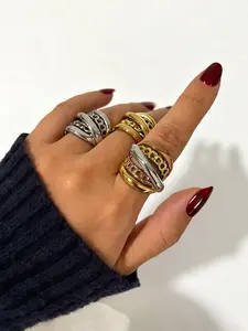 Fashionable Women's Stainless Steel Ring, Statement Multi Ring, Multi-Layer Wide Line Design, Waterproof Jewelry for Parties & Daily Wear
