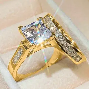 Set of 2 Zinc Alloy Rings with Square Cubic Zirconia Stones Popular Elegant for Women, Wedding Party, Birthday Gift, Valentine's Day, Engagement Rings