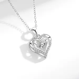 Silver Heart Pendant Necklace with Cubic Zirconia Casual Engagement