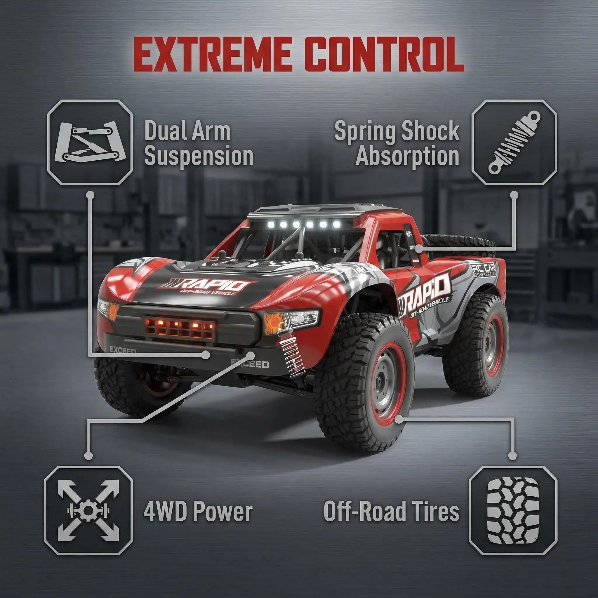 1:14 Scale Red 4WD Brushless Motor Remote Control Truck, Off-Road Toy Truck Cars with Strong Grip, High Speed, Nylon Parts, Included Cells – Ideal Gift for RC Enthusiasts (Birthday, Christmas), Remote Control Trucks
