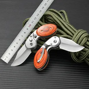 Mini  Pocket  - 2" 5CR13MOV Sharp Blade, Wooden Handle with Pocket Clip, Ideal for Camping, Hiking, , Great Gift for Men & Women     Spring Assist   with Titanium Blade non-slip d2 blade edc Compact Tactical Folding Survival Knife outdoor tool