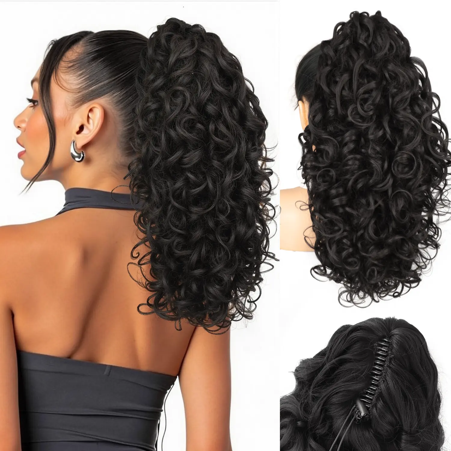 Kookastyle 18 Inch Claw Clip Ponytail Extension for Women, Curly Wavy Heat-Resistant Synthetic Hairpiece, Easy to Wear