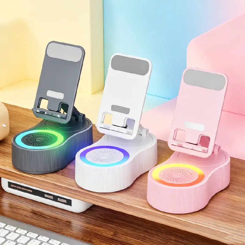 5-in-1 Funpak Induction Speaker Stand Phone Holder & Mount with Inductive Charging, 3500mAh Emergency Power Bank, 360° Adjustable Charging Stand for Smartphones/Tablets, Colorful Ambient Light Mobile Accessory Gift for Men, Induction Speaker Stand Phone H