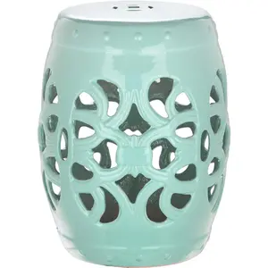 Safavieh Imperial Vine Ceramic Decorative Garden Stool, Light Blue