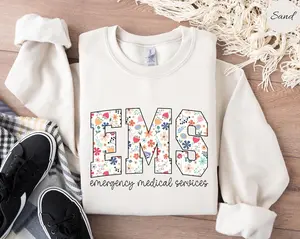 Floral EMS Nurse T-shirt, EMS Nurse Shirt, EMS Nurse Gift, Emergency Medical Services Crewneck, Paramedic Tee