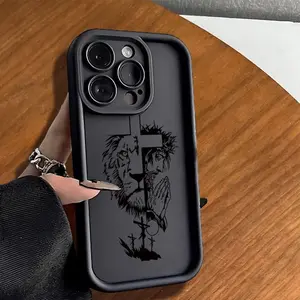 Phone Case: Creative Design Lion Jesus Pattern Black TPU High Bamboo Phone Case, Suitable for iPhone 11 12 13 14 15 16 XS XR X 7 8 12 13 Plus Pro Max SE Series, Ideal as a Gift for Girlfriend, Boyfriend, Friends, or Yourself