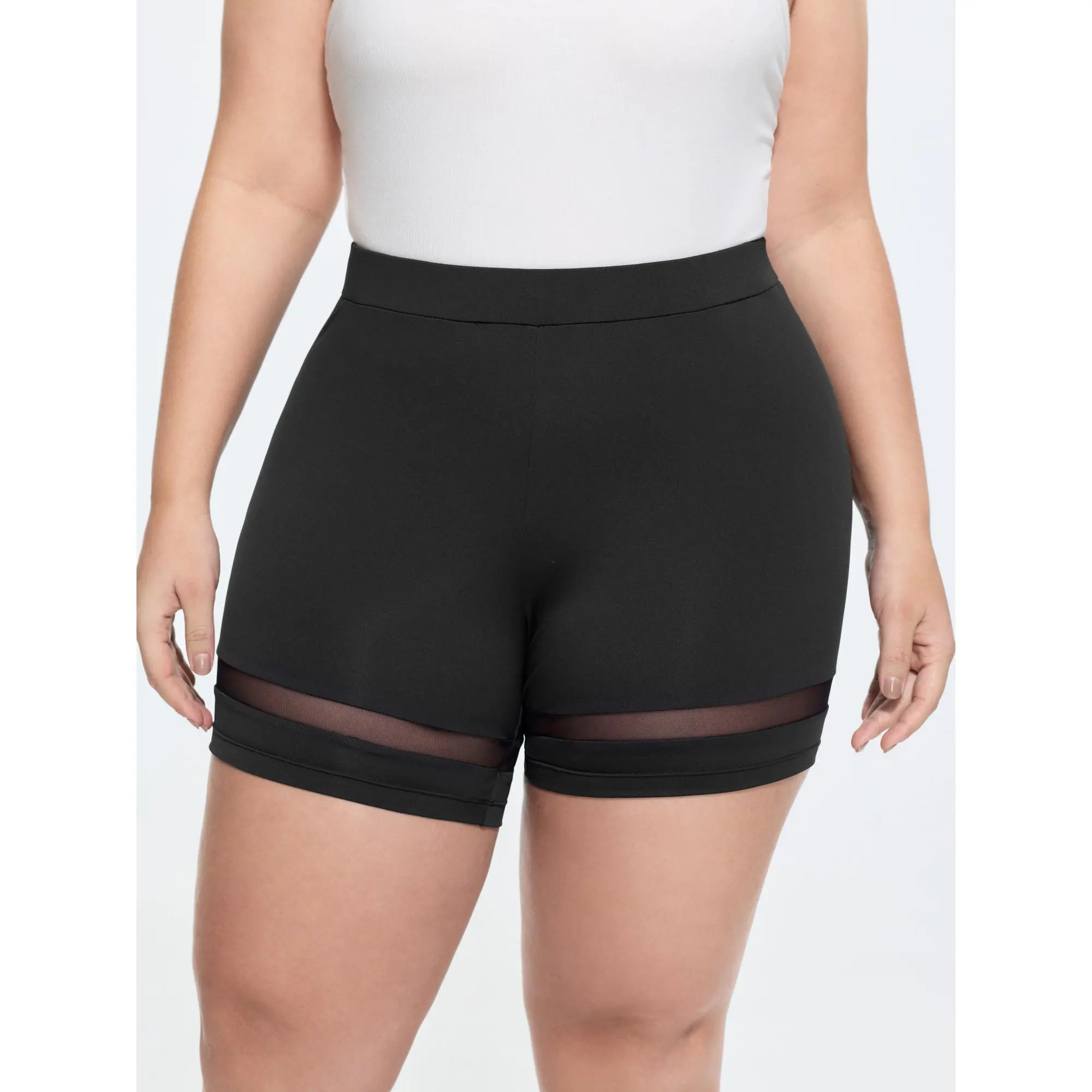 BloomChic Solid Plus-Size High-Waisted Shaping Shorts with Breathable Mesh in a Smooth Stretch Fabric for Firm Tummy Control, Shapewear, Fit, Polyester, High Stretch Spandex, Outfits, Minimalist, Garment, Plus Size Shorts, Lady, Basic, Polyester Blend, Ai
