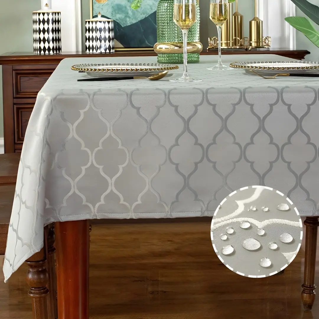 Floral Gray Jacquard Damask Polyester Rectangle Tablecloth - 52"x70" Oblong, Wrinkle-Free, Water-Resistant, Spillproof, Tear-Resistant Decorative Cover for 4-6 Seats Kitchen Dining Tabletop (Home Supplies, Holiday, Ceremony Use)