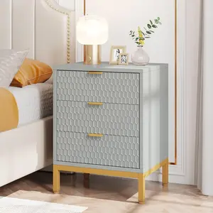 LITTLE TREE 3-Drawer Nightstand, 25.8" Tall Modern Bedside Table, Large Side End Table with Storage Drawers for Bedroom