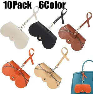 10-Pack Cute Clip-On PU Leather Eyeglass Cases with Clasp - Portable Bag Pendant Sunglasses Holder, Fashion Protective Cover for Women & Glasses