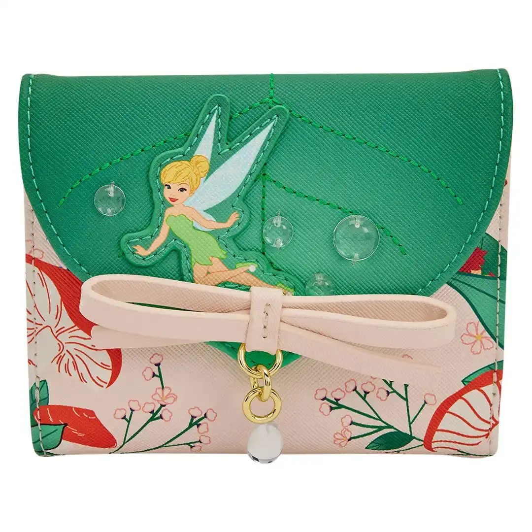 Women's Playful Fairy Print Wallet, Compact Bifold in Saffiano Synthetic Leather with a 3D Bow Charm and Embroidery, Embroidered