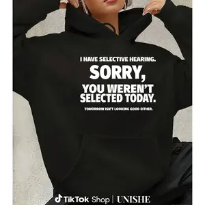 Men’s Black Hoodie with Selective Hearing – Comfort Soft Fit Long Sleeve Crewneck Top