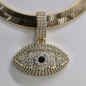 # 0021 Gargantilla size 16 inches con dije de ojo adiamantado oro laminado 14k