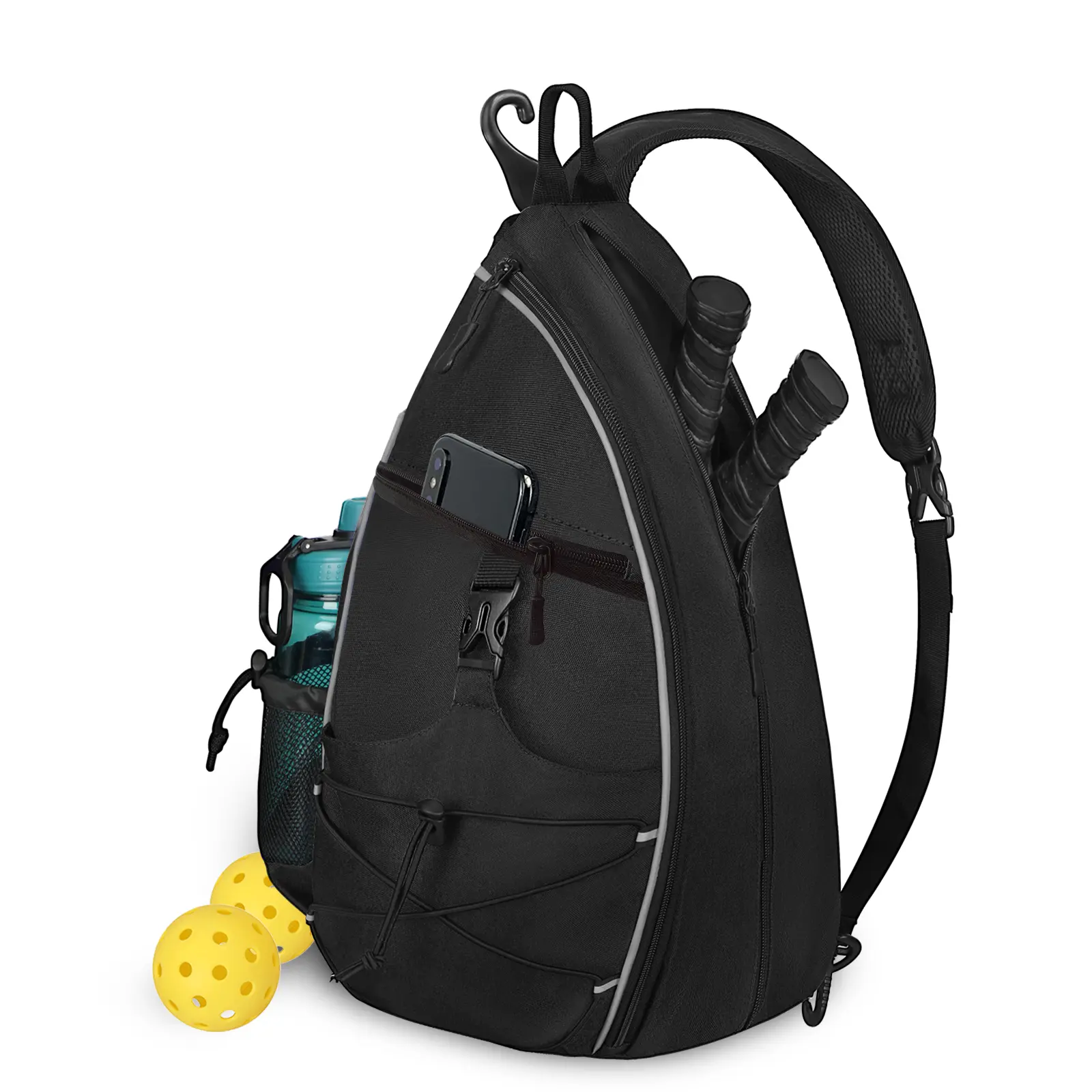 Wolt Unisex Pickleball Crossbody Sling Bag - Reversible Mesh Shoulder Strap, Fence Hook, Water Bottle Slot, Large Capacity, Hidden Anti-Theft Pocket, Paddle Tennis/Racketball Pockets, Padded Back, Shoulder Stress Reduction, Versatile Daily Carry Use, Reve