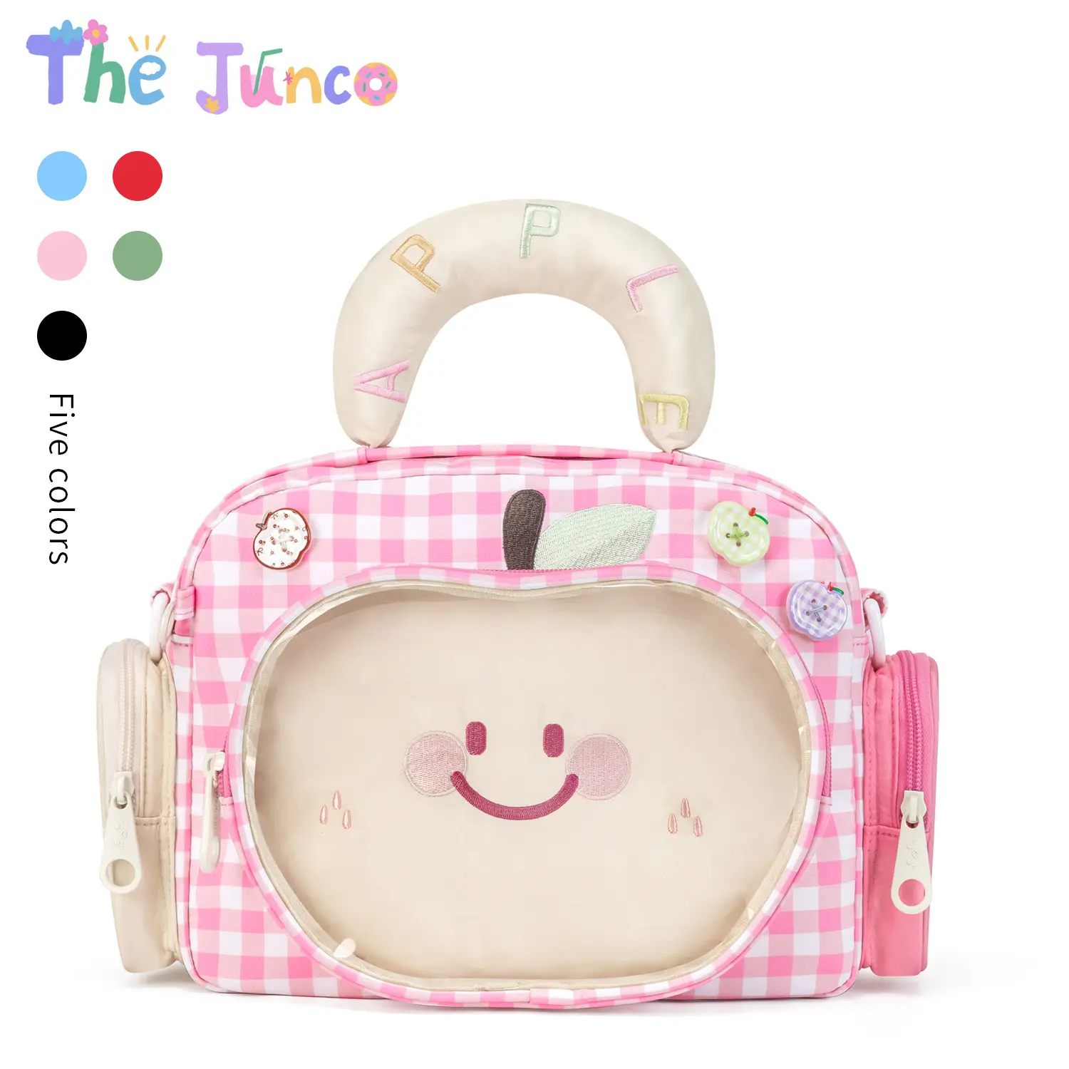 THE JUNCO Ita Backpack for School, Kawaii Preppy Gingham Fruit-Shaped 3-Way Convertible Crossbody Bag with Display Window, Backpacks For School, Cute Backpacks For School