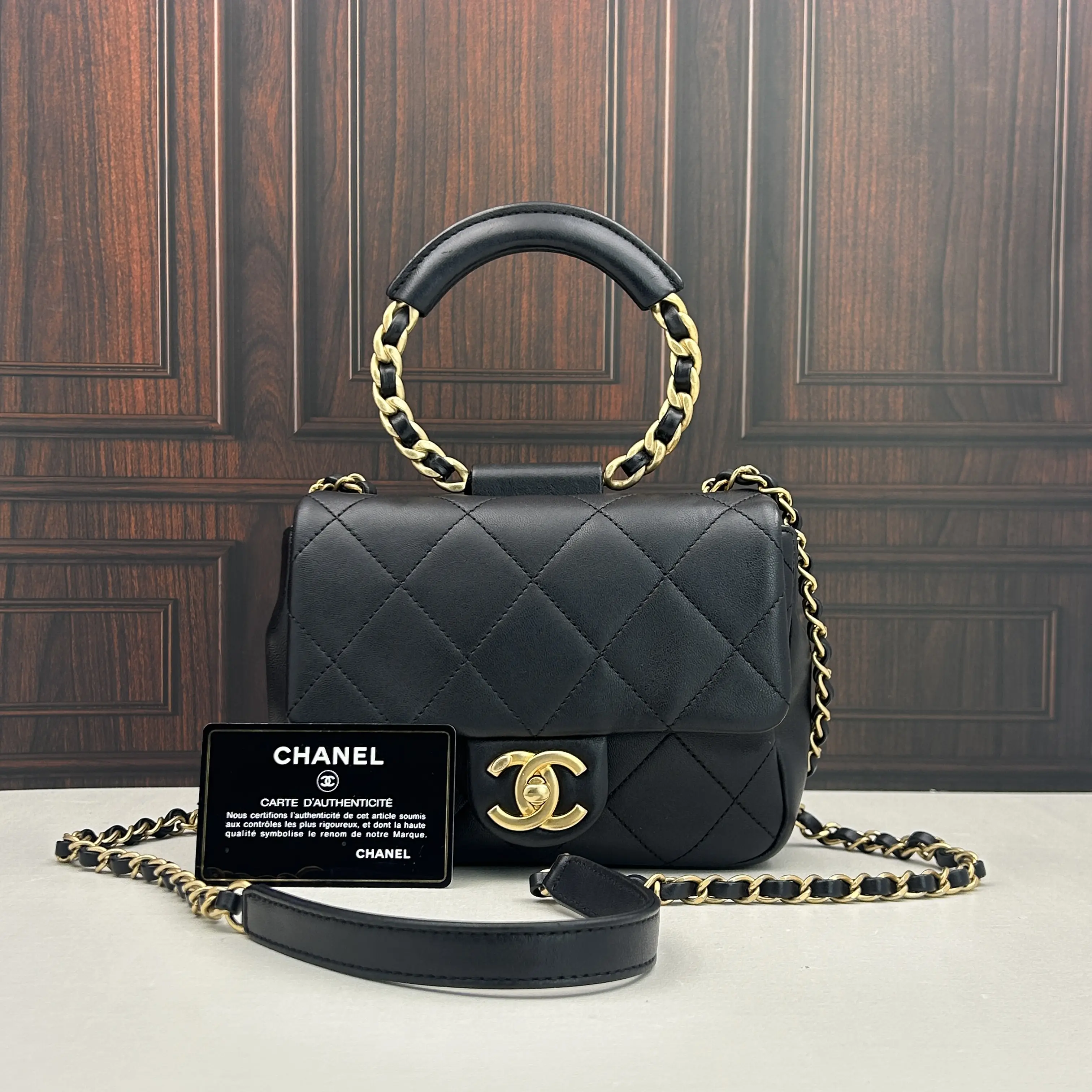 Pre-owned CHANEL Classic Mini Square Flap Bag with Ring Handle and Quilted Pattern 888 HK