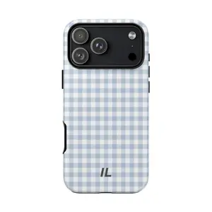 Boho Gingham Personalized Monogram Smartphone Case - Minimal Custom Silicone Hybrid Cover, Aesthetic Handheld Accessory with Initials for Her, iPhone Device Protection, Cellphone Accessories