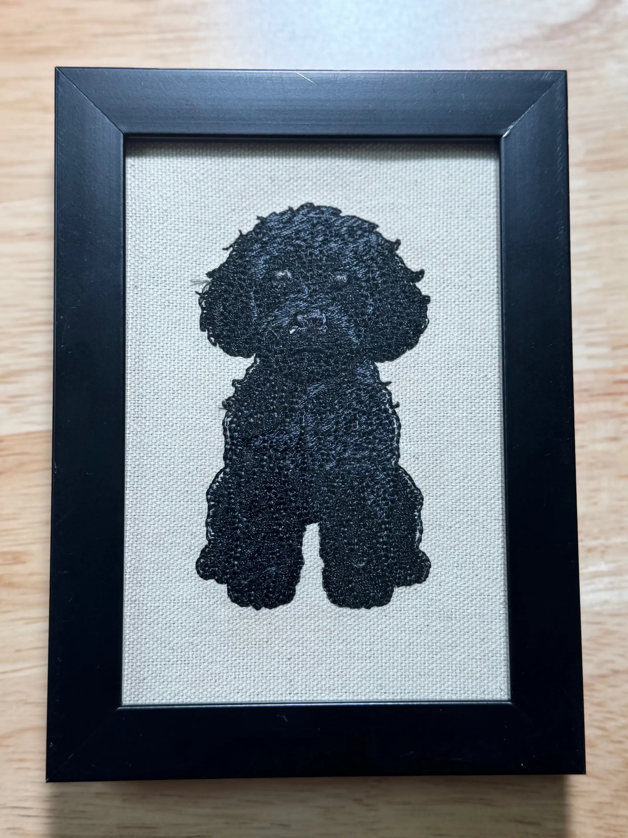 Machine-Embroidered Black Doodle Dog Framed Wall Decoration, Unique Canine Charm Tabletop Home Decor, Other Dog Breeds & Designs Available