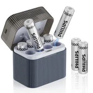 Philips Rechargeable AA Lithium Batteries with Charger 8 Pack - 1.5V 3000mWh High Capacity Li-ion Double A Batteries 1200 Cycles Fast Charging for Xbox/Blink/Solar Lights