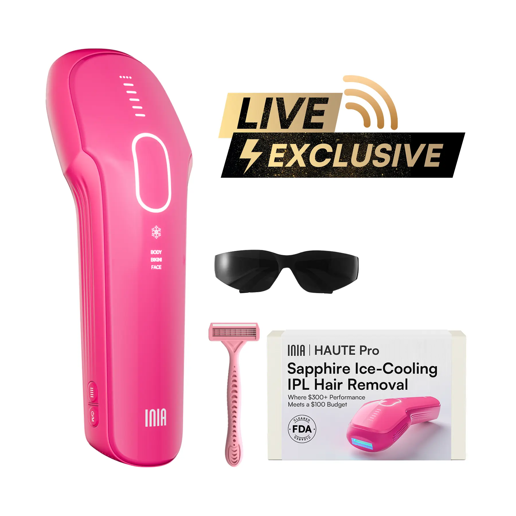 【LIVE EXCLUSIVE】INIA HAUTE Pro Sapphire Ice-Cooling IPL Hair Removal Device – Painless, FDA Cleared, Full Body & Bikini Use, Long-Lasting Results for Women & Men, 2-Year Warranty – Stay Cool & Smooth This Summer，Summer Beauty Gift Ideas