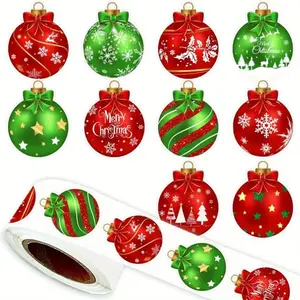 500 Christmas Decoration Stickers Christmas Ornaments Christmas Ball Paper Stickers 10 Designs Winter Self-Adhesive Decoration Stickers for Envelope Sealing Scrapbooking Gift DIY Supplies