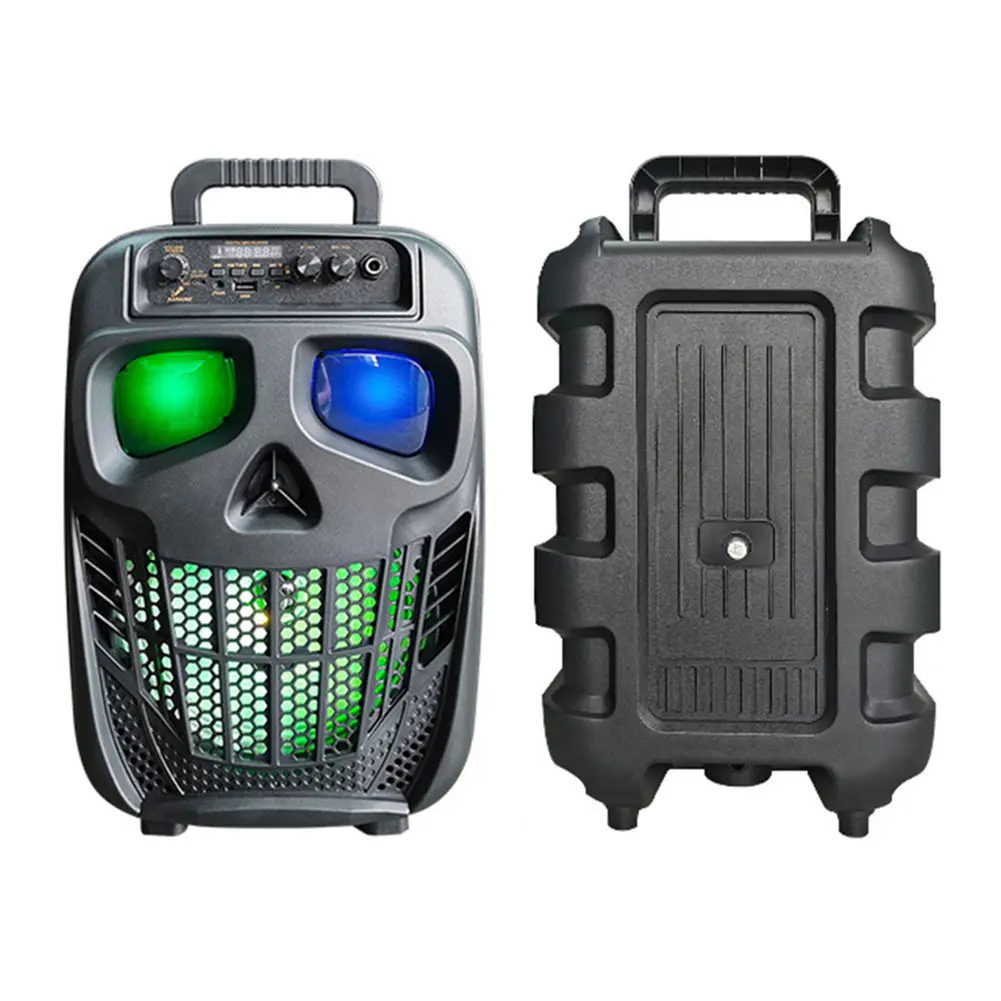 Skull Wireless Portable Bluetooth 5.0 Speaker with 1 Microphone Karaoke PA System, Rechargeable Audio Device with Cable, Remote Control, Lights, USB/TF Card/AUX Support for Halloween Home Party Gifts