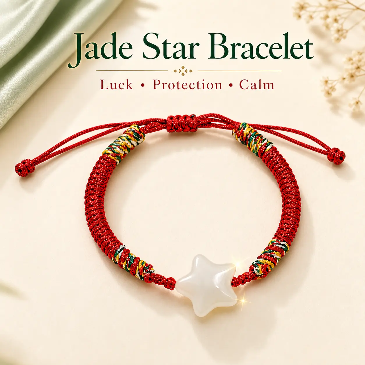 【New】Lucky Jade Star Bracelet – Red String Protection Charm Jewelry, Zodiac Year Ward Off Evil Natural Crafted Gemstone Nephrite Hetian Jade  | Yuora