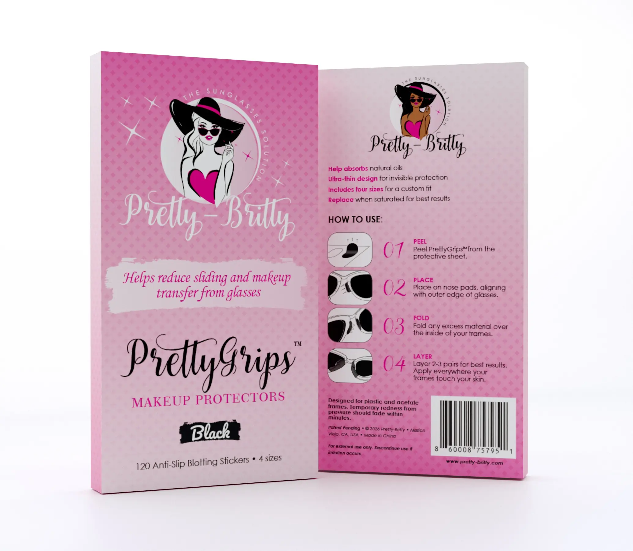 PrettyGrips for Glasses with Frames - Anti-Slip Self-Adhesive Blotting Paper Stickers for Glasses and Sunglasses